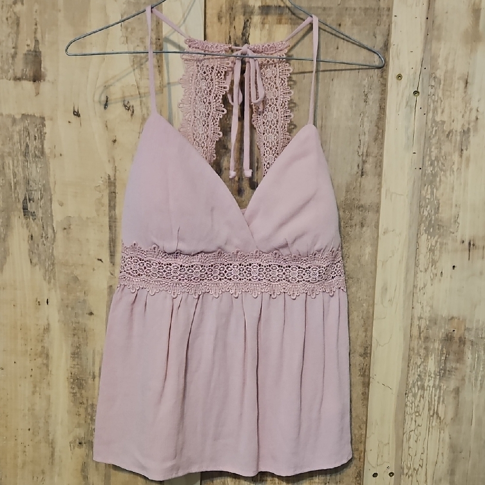 Elegant Lace Trim Pink Top